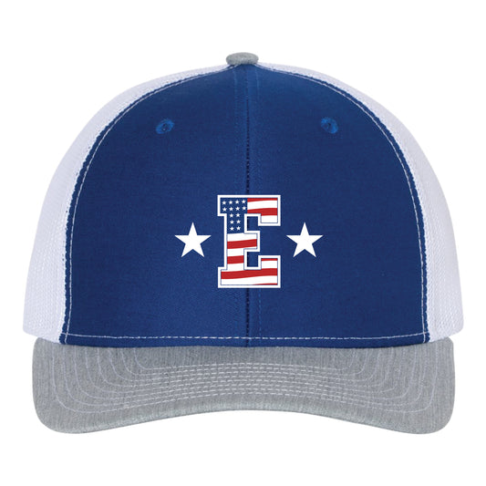 *E* - Richardson Trucker Hat - Royal/Grey/White