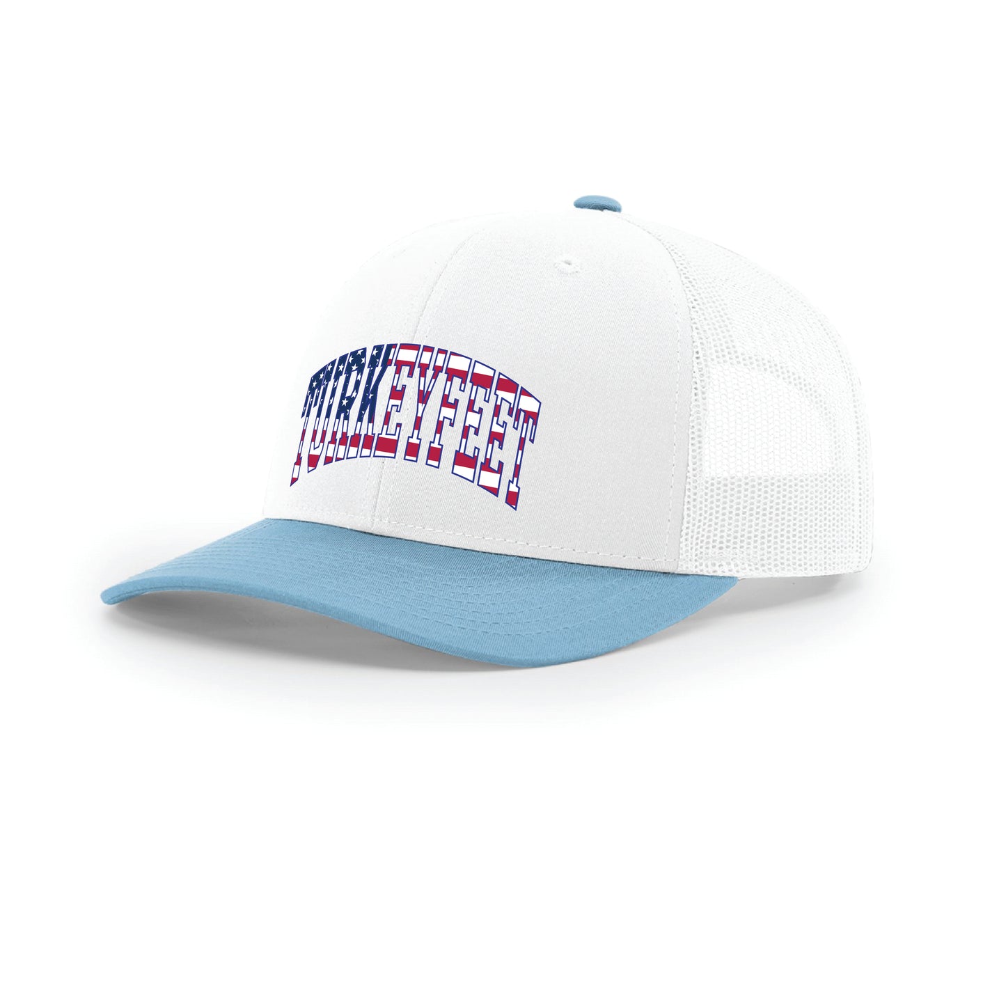 Turkeyfeet Block Flag - Richardson - Snapback Trucker Cap - White/Light Blue